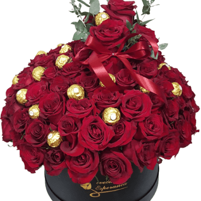 BOX OF FLOWERS- 101 crvena ruža u kutiji I Ferrero