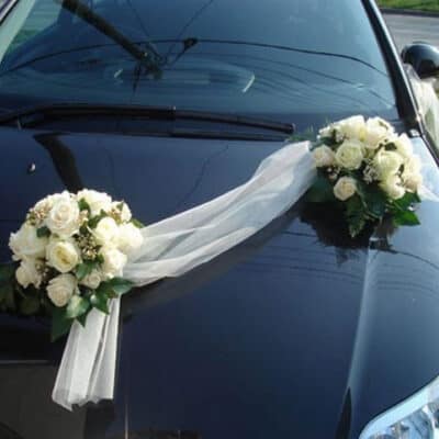 Dekoracija automobila: avelanž ruža, gipsofila, zelenilo – 34